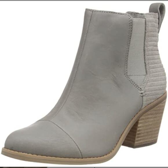 Toms Shoes - Toms Everly Chelsea Ankle Booties, Cement Gray Leather, Block Heel, Women’s 9.5